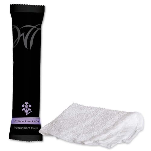 Pre-Moistened Terry Cotton Refreshment Towel, 10in Rolled, Lavender Scented, Individually Packaged